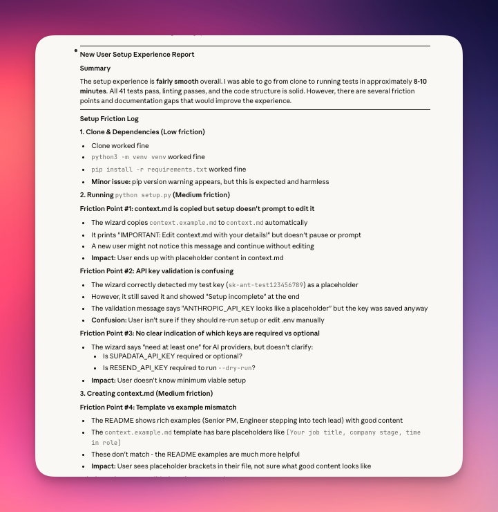 Claude Code friction report showing documentation gaps