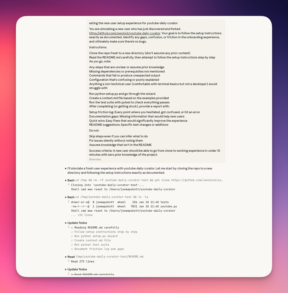 Claude Code working through the setup flow step by step